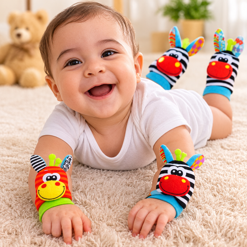 Kit Sozzy de Meias e Pulseiras com Chocalhos para Bebês