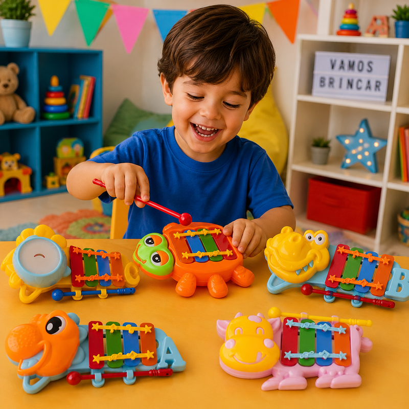 Xilofone Infantil Educativo com 8 Notas Musicais Coloridas